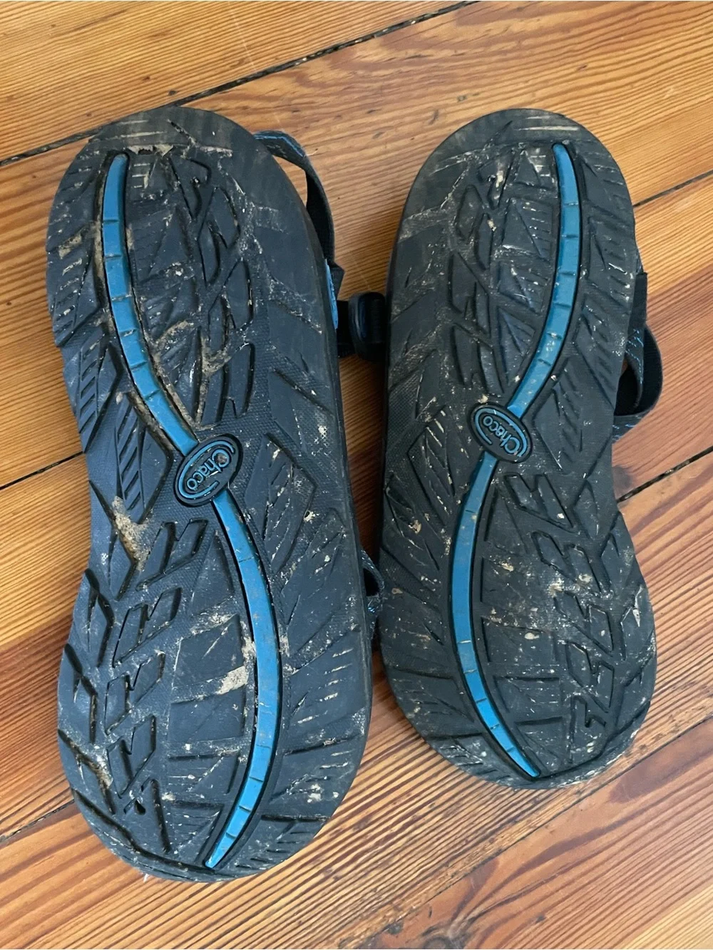 Chaco Men’s Z2 Classic Toe Loop Sandal, size 10, black/blue design